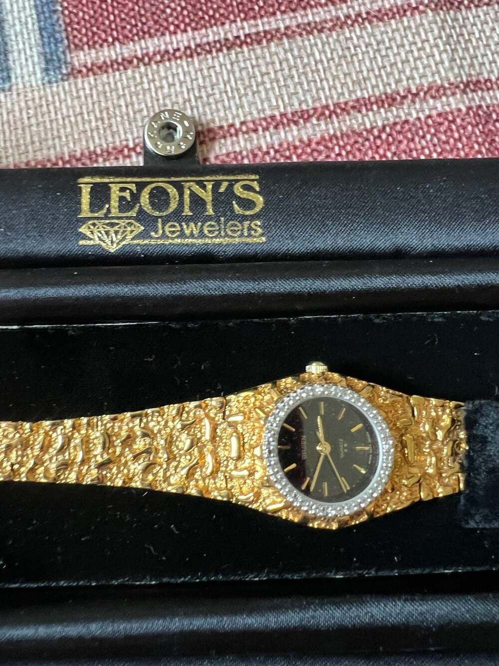 Gruen Quartz Women's Gold-Tone Nugget Watch with Diamond Bezel